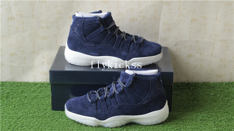 Authentic Air Jordan 11 PRM Jeter Navy Suede Re2pect